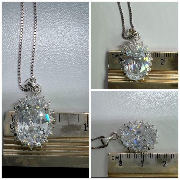 Vintage Brilliant-Cut Oval Halo Crystal Quartz Pendant JC 925 Necklace - Picture 8 of 8